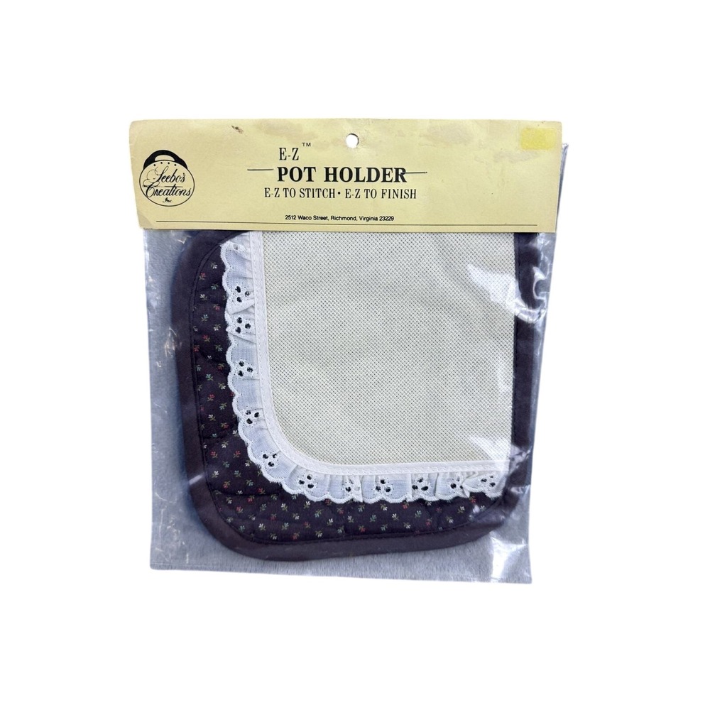 Jeeb's Creations E-Z Pot Holder Floral Lace Trim Country Kitchen New White